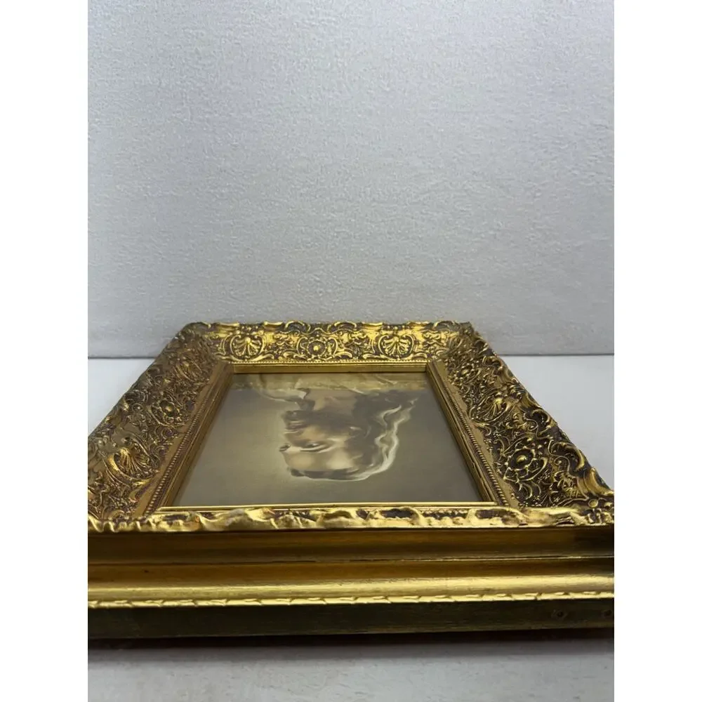 Vintage Jesus Portrait Print Ornate Gold Frame Christian Religious Wall Art